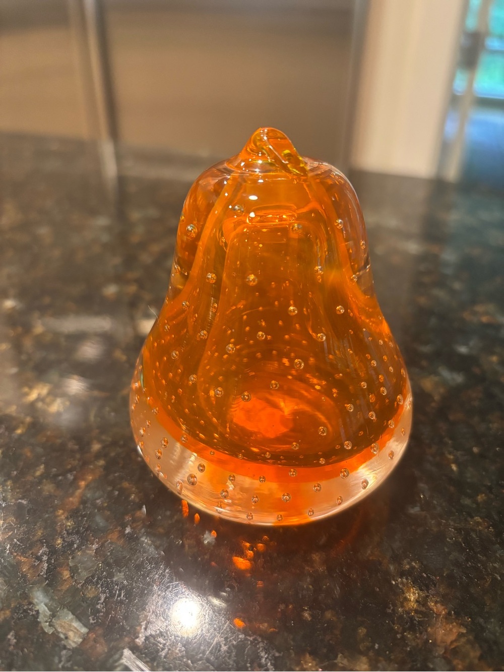 Vintage MCM- Murano Art Glass PEAR Paperweight ORANGE. 3.5” Tall. EUC!